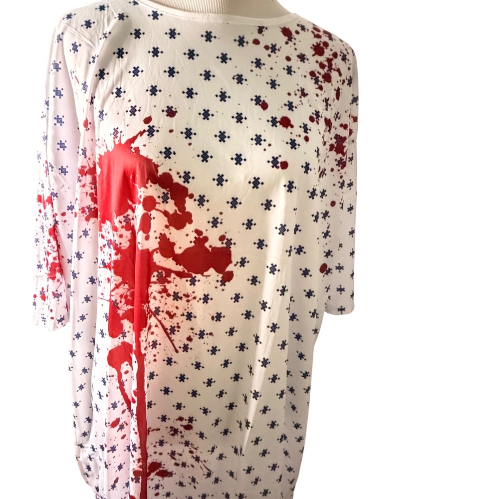 Bloody Hospital Gown Costume Unisex OS White Blue Red Splatter Horror Polyester